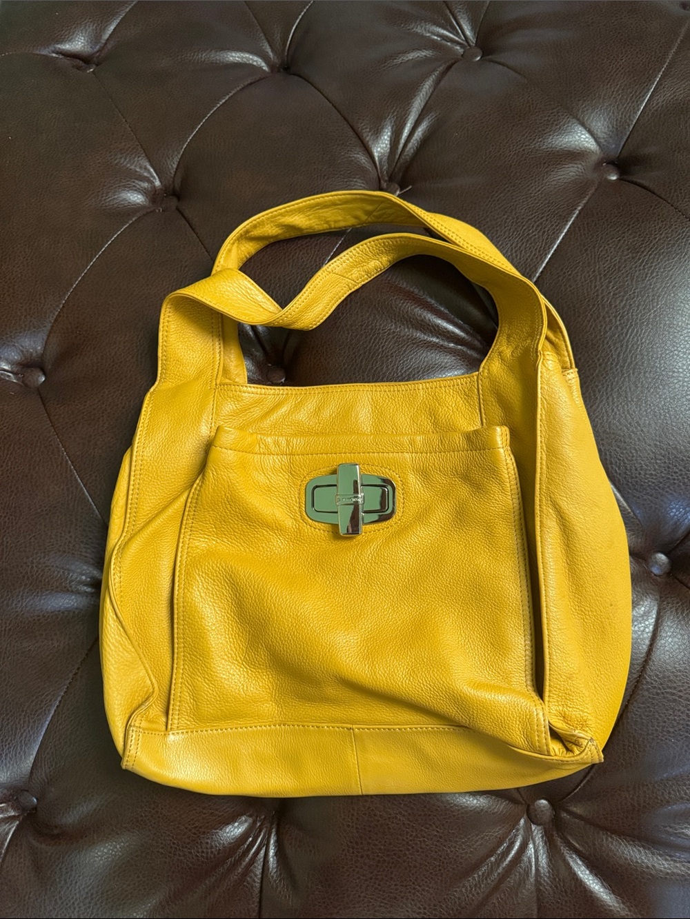 b. makowsky Yellow Leather Satchel with Turn-Lock Accent
